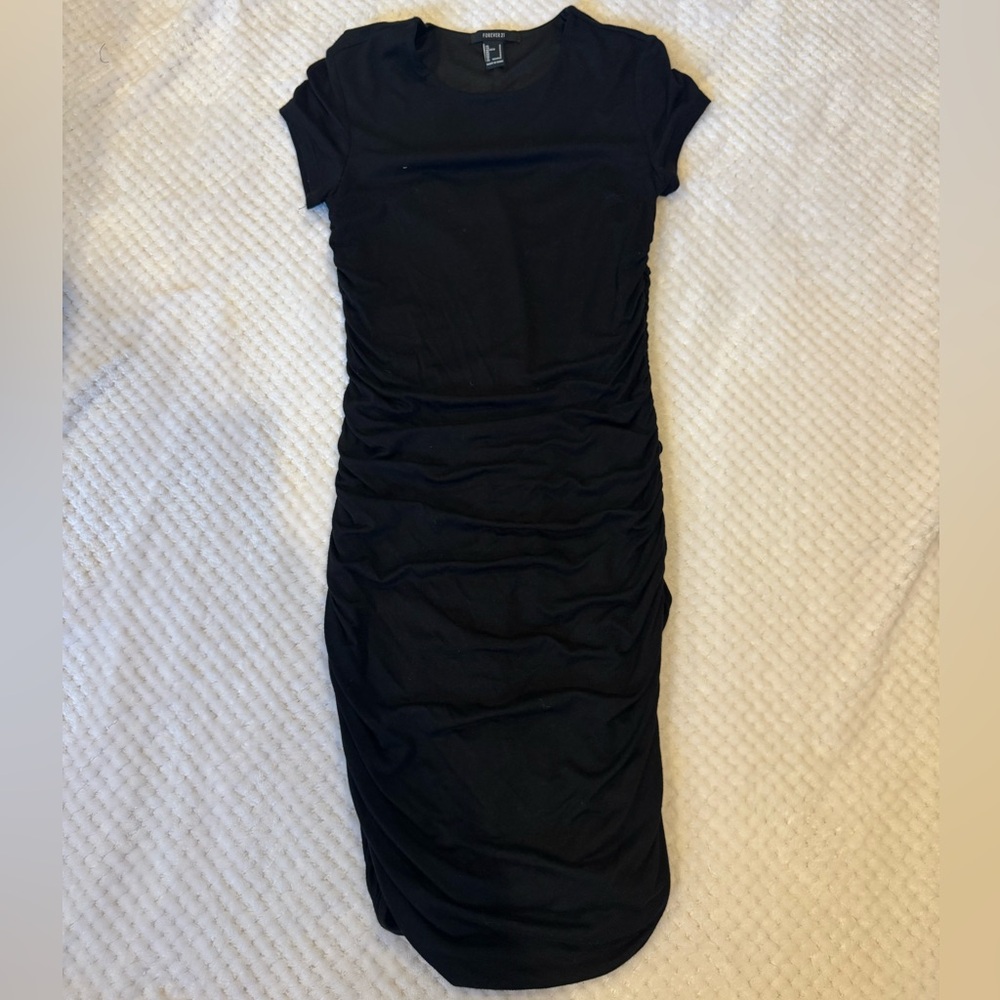 Forever 21 Black Ruched Midi Dress